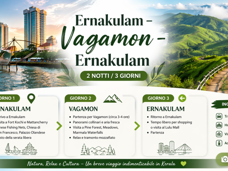 Alla scoperta delle bellezze naturali Ernakulam – Vagamon – Ernakulam (2 Notti 3 Giorni Itinerario in Kerala)