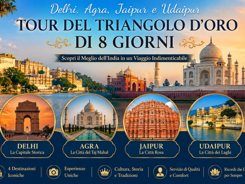 Delhi, Agra, Jaipur e Udaipur Tour del Triangolo d'Oro di 8 giorni