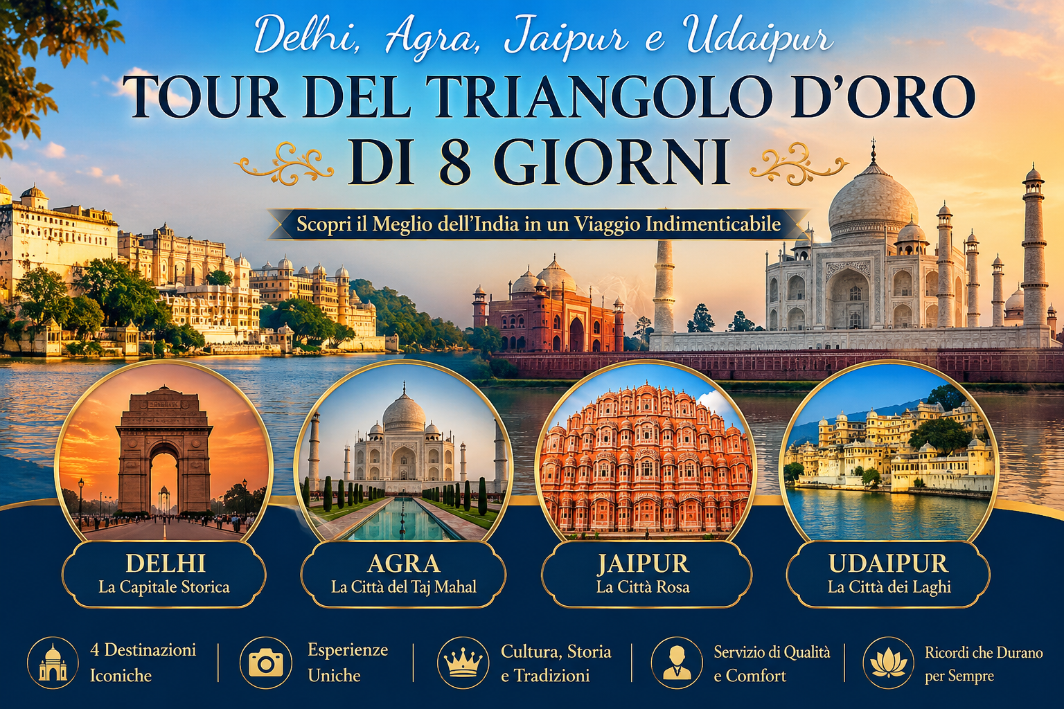 Delhi, Agra, Jaipur e Udaipur Tour del Triangolo d'Oro di 8 giorni