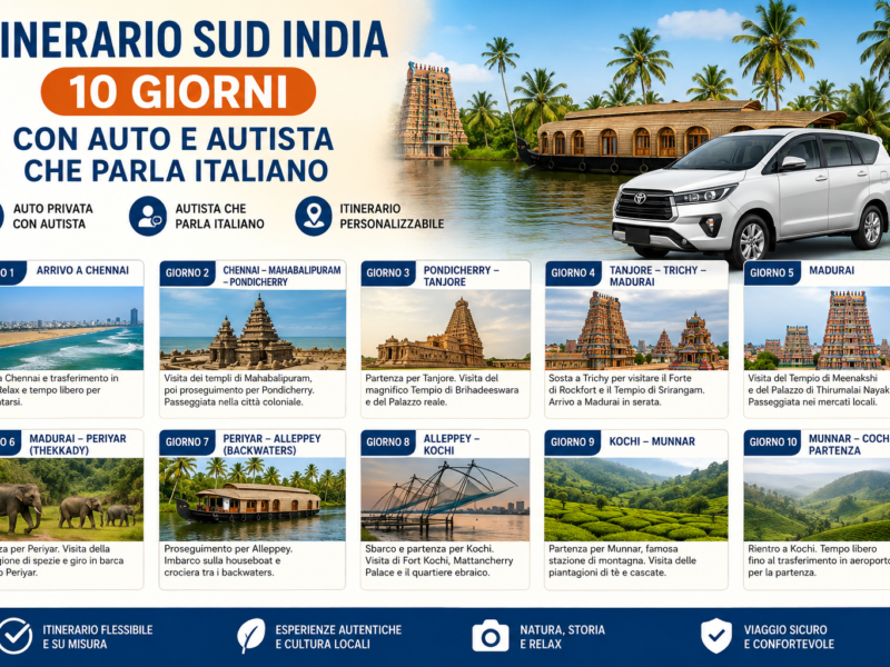 Itinerario Sud India 10 Giorni con Auto e Autista che Parla Italiano