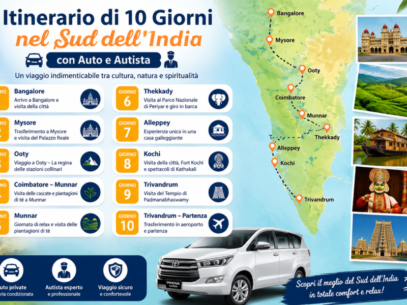 Itinerario di 10 Giorni nel Sud dell'India con Auto e Autista
