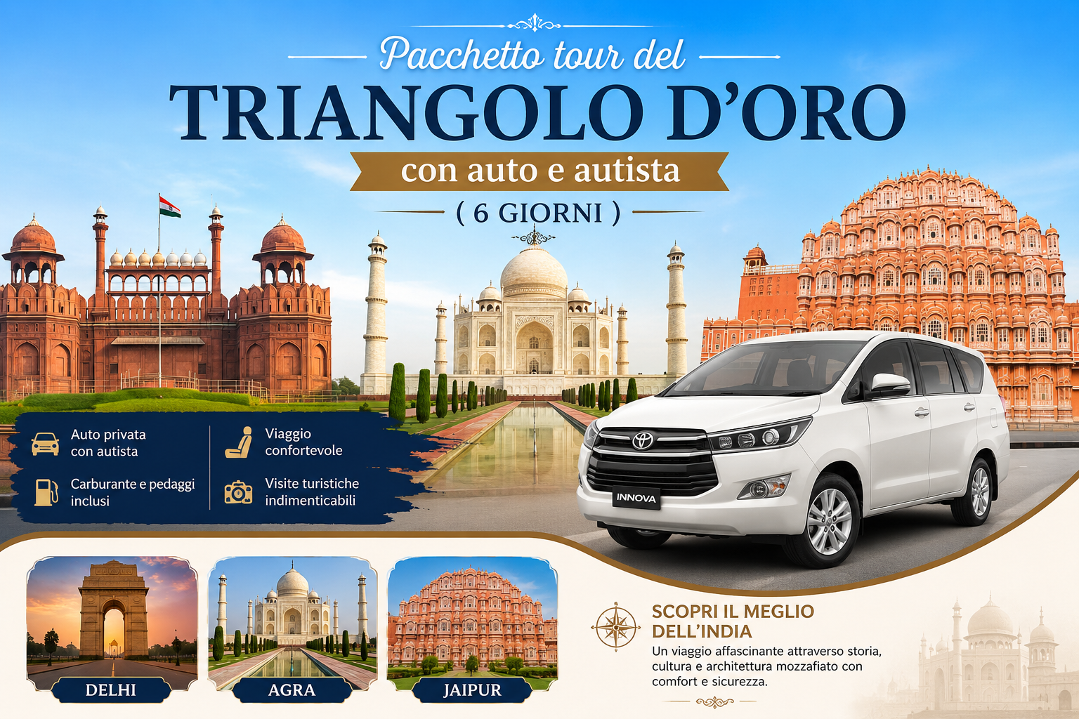 Pacchetto tour del Triangolo d'Oro con auto e autista (6 Giorni