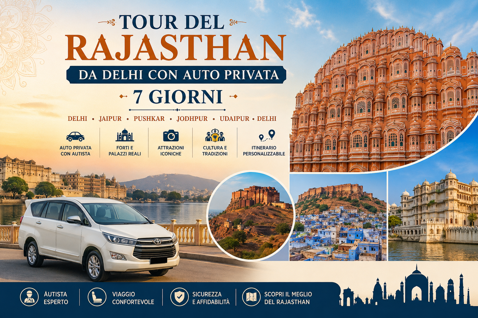 Tour del Rajasthan da Delhi con Auto Privata – 7 Giorni