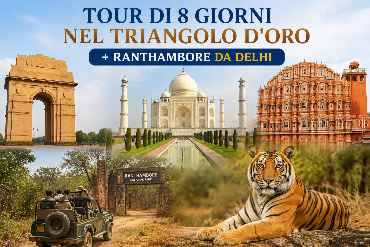 Tour di 8 Giorni nel Triangolo d'Oro + Ranthambore da Delhi