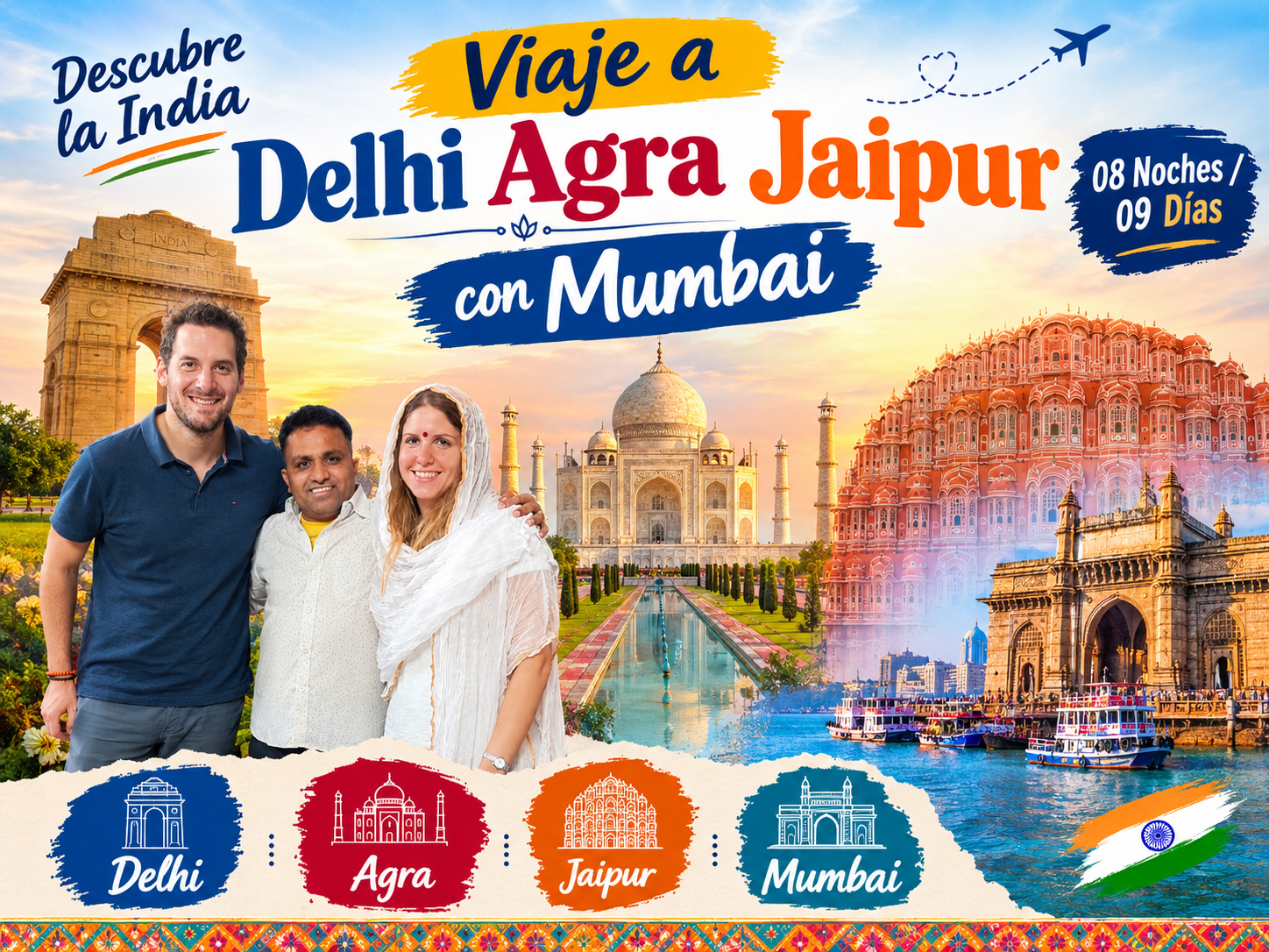 Viaje a Delhi Agra Jaipur con Mumbai 08 Noches 09 Días