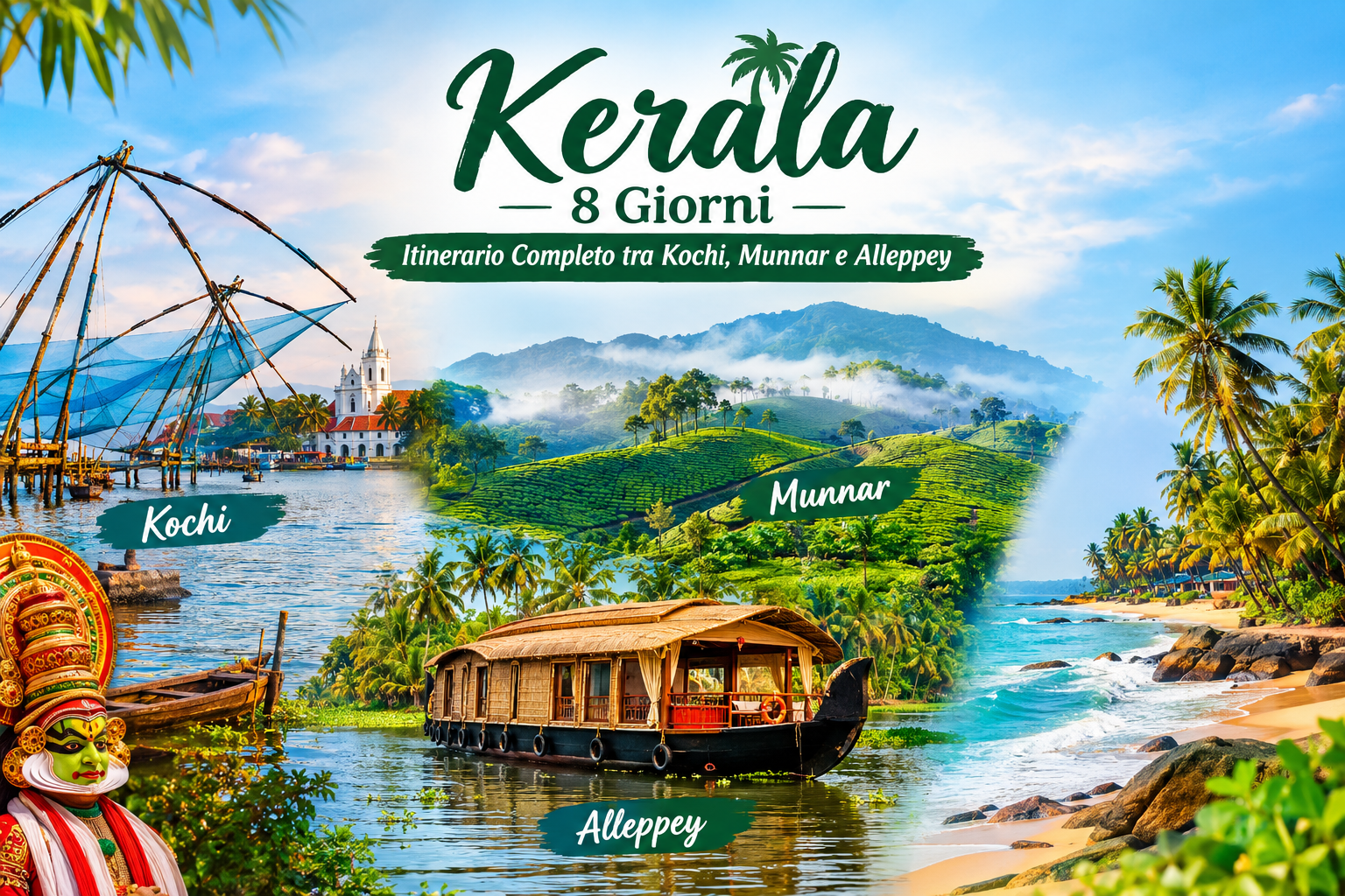 Kerala 8 Giorni – Itinerario Completo tra Kochi, Munnar e Alleppey